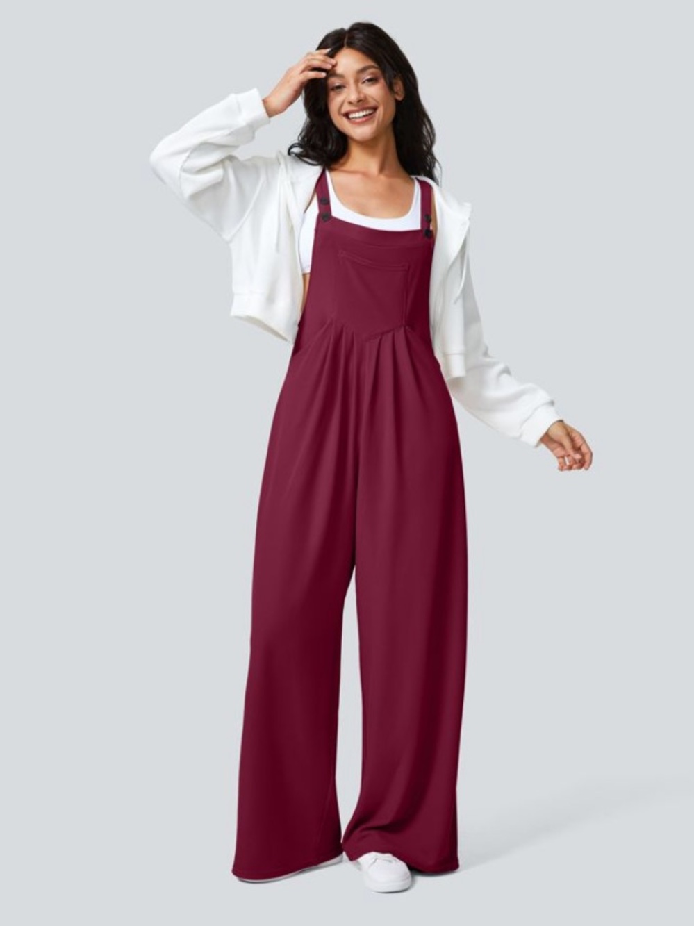 Halara Pockets Waffle Casual Overalls Wide-Leg Anemone